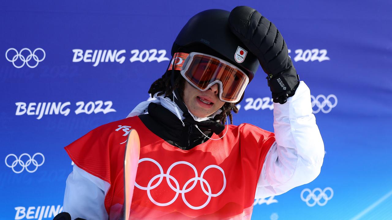 Ayumu Hirano reacts after being given a bizarrely low score for his brilliant second run in the snowboard halfpipe final. (Photo by Clive Rose/Getty Images)