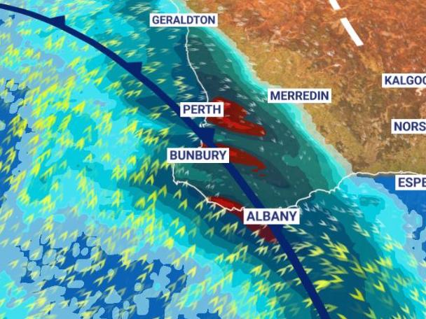 Rain expected to hit Western Australia this weekend. Radar forecast at 9pm on Saturday May 22, 2021. Picture: Sky News Weather