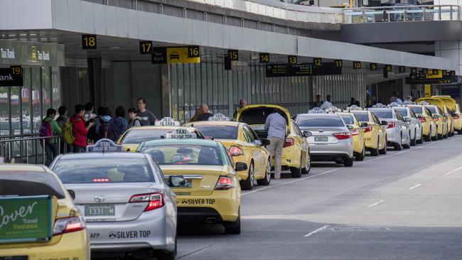 Taxis lined up at Melbourne Airport. Picture: Jason Edwards