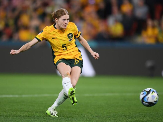 Vine slots home the decisive penalty in Australia’s World Cup quarter-final win over France. Picture: Getty