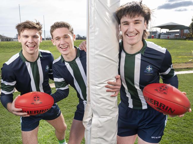 Herald Sun Shield boy's senior semi-finals. St Patrick's College teams have  competed in the last 11 Herald Sun Shield grand finals, winning six of them.Joe Fraser , 1st XVIII captain James Clark andJames Van Es.Picture:Rob Leeson.