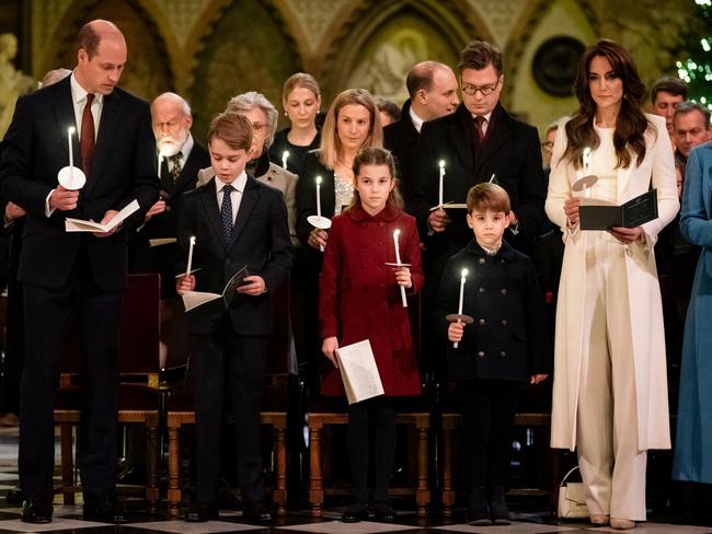 Prince William, Prince of Wales, Prince George, Princess Charlotte, Prince Louis and Catherine, Princess of Wales during the Royal Carols – Together At Christmas service last year, Picture: Getty Images