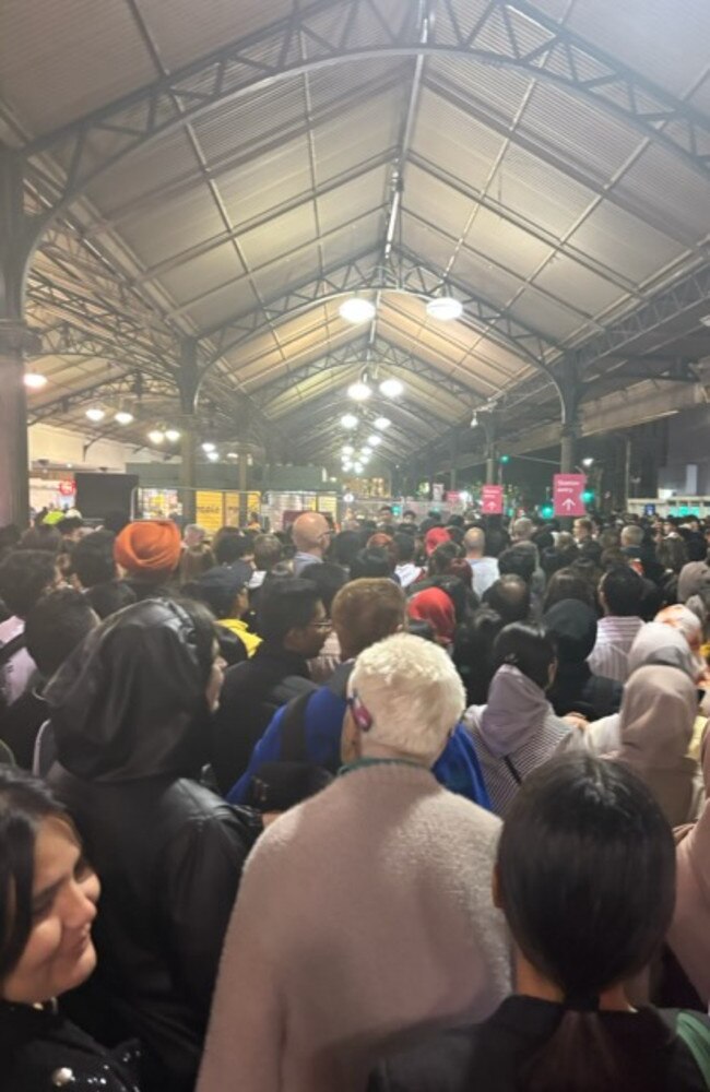 Packed scenes at Flinders St Station about 1:30am Wednesday. Picture: Supplied