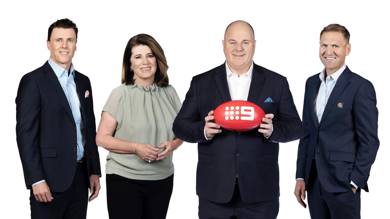 Matthew Lloyd, Caroline Wilson, Craig Hutchison and Kane Cornes. Picture: Channel 9