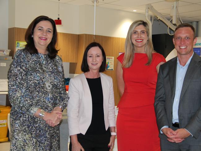 Premier Annastacia Palaszczuk, Yvette D'Ath, Corinne Mulholland and Steven Miles at the Redcliffe Hospital. Photo Erin Smith 