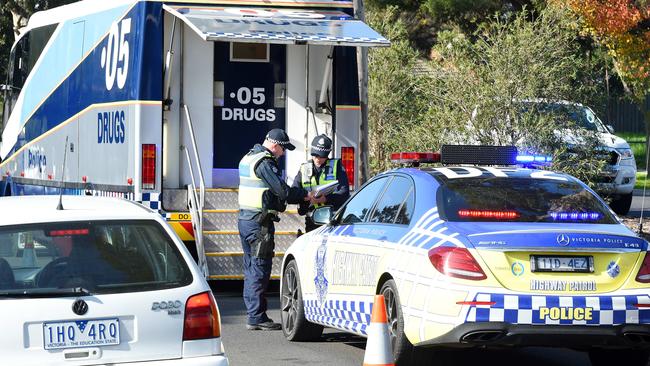 A booze bus site in Southern Rd, Heidelberg West. Picture: Josie Hayden