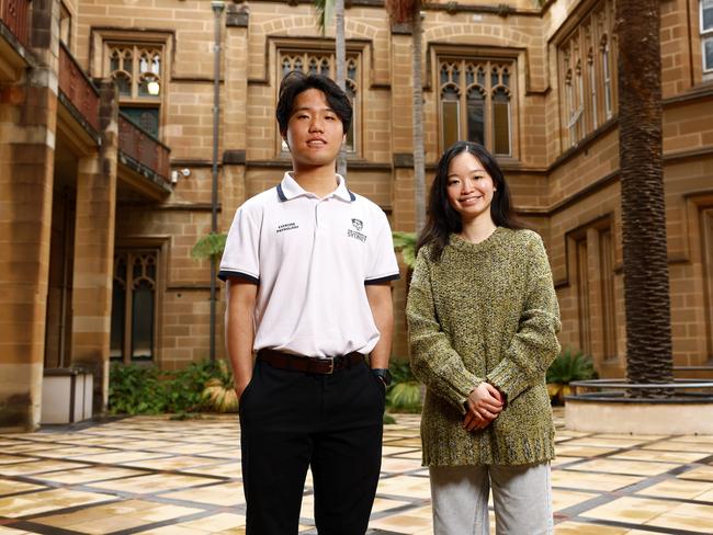 DAILY TELEGRAPH NOVEMBER 11, 2024. University of Sydney International students Hazel Fu and Marco Yim on campus in Camperdown. Hazel Fu is from China and studying to be a dietician and Marco Yim from Hong Kong who is studying exercise physiology and works at a residential aged care facility in Leichhardt while heÃ¢â¬â¢s earning his degree, and would love to stay on in Australia once qualified. Picture: Jonathan Ng