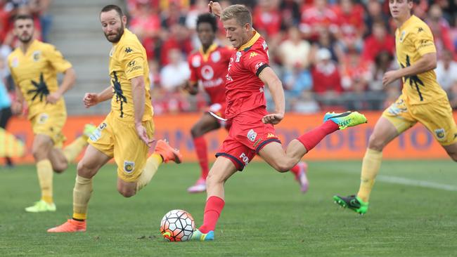 Stefan Mauk scored three goals in 13 games during Adelaide United’s charge to the 2016 A-League title. Picture: Stephen Laffer