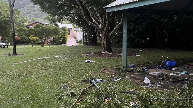 The damage at Tom McDonald Park on Saturday morning. Picture: Ashley Boyd