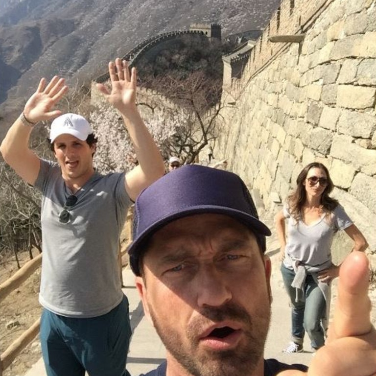 Gerard Butler plays tourist, "Working on my selfie game at the Great Wall of China." Picture: Twitter