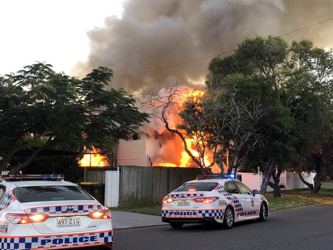 Fire tears through a house at Wooloowin in Brisbane on Sunday morning.