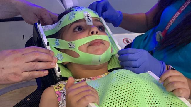 Eve Daher underwent radiation treatment last year for DIPG, as it was the only current treatment on offer in Australia. Picture: Supplied