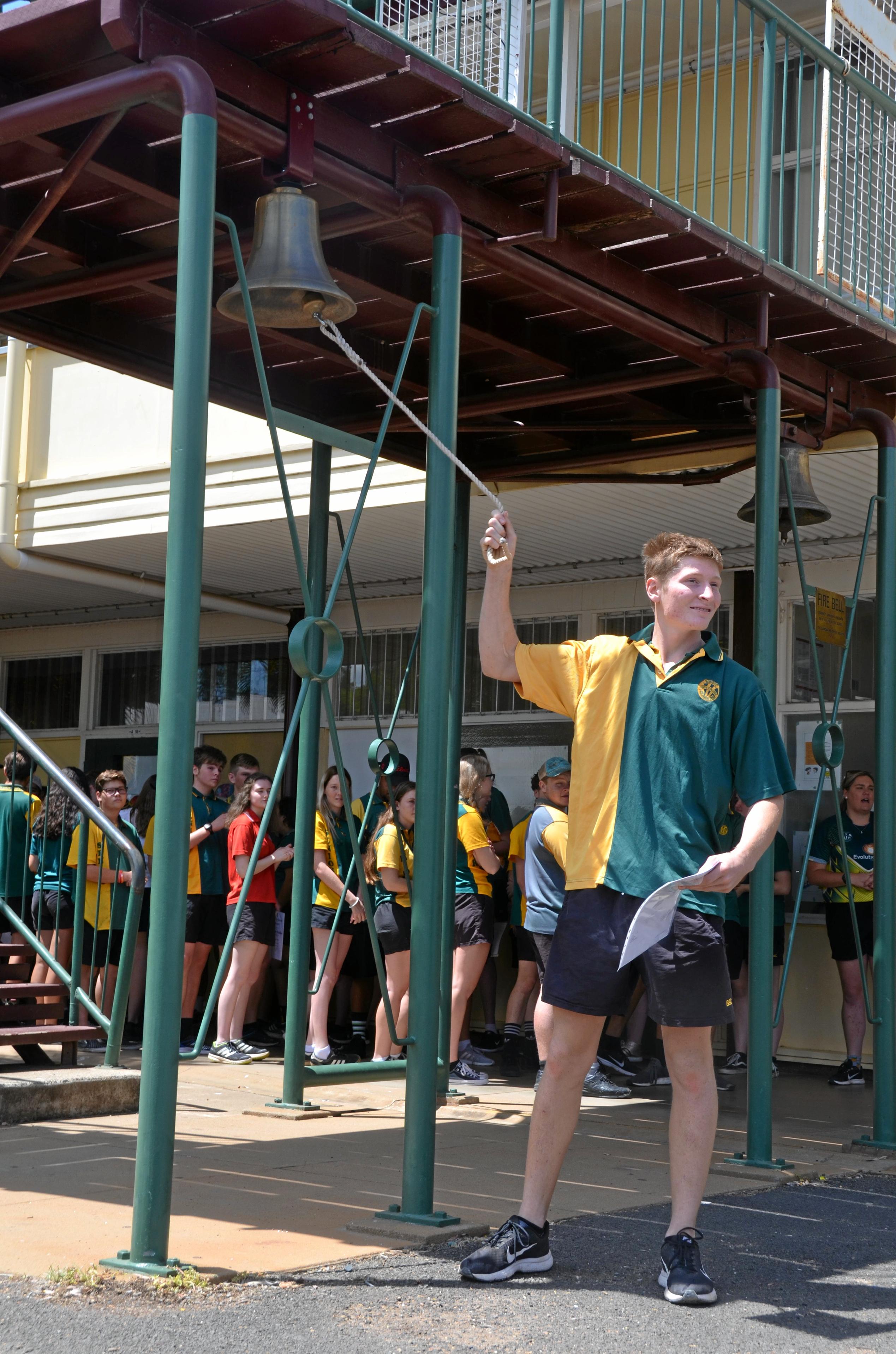 Burnett State College had 39 Year 12 graduates ring the school bell before they walked out the gates as students for the last time. Picture: Felicity Ripper