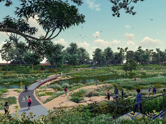 Artist’s impressions showing what the final stretch of Breakout Creek, where the River Torrens meets the sea, will look like once transformed from an artificial channel into a healthier creek system. Images provided by TCL Landscape Architects