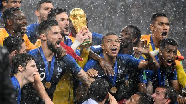 France’s players celebrate after winning the 2018 World Cup final in Moscow. Picture: AFP