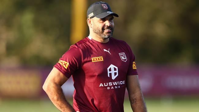 GOLD COAST, AUSTRALIA - JUNE 02: Former Queensland player Greg Inglis during a Queensland Maroons State of Origin training session at Sanctuary Cove  on June 02, 2022 in Gold Coast, Australia. (Photo by Chris Hyde/Getty Images)