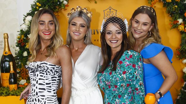 Remy Lester, Lucy Bruton, Jackie Cross and Christie Perrin at Nineteen at the Star for Melbourne Cup Day. Picture: Brian Usher