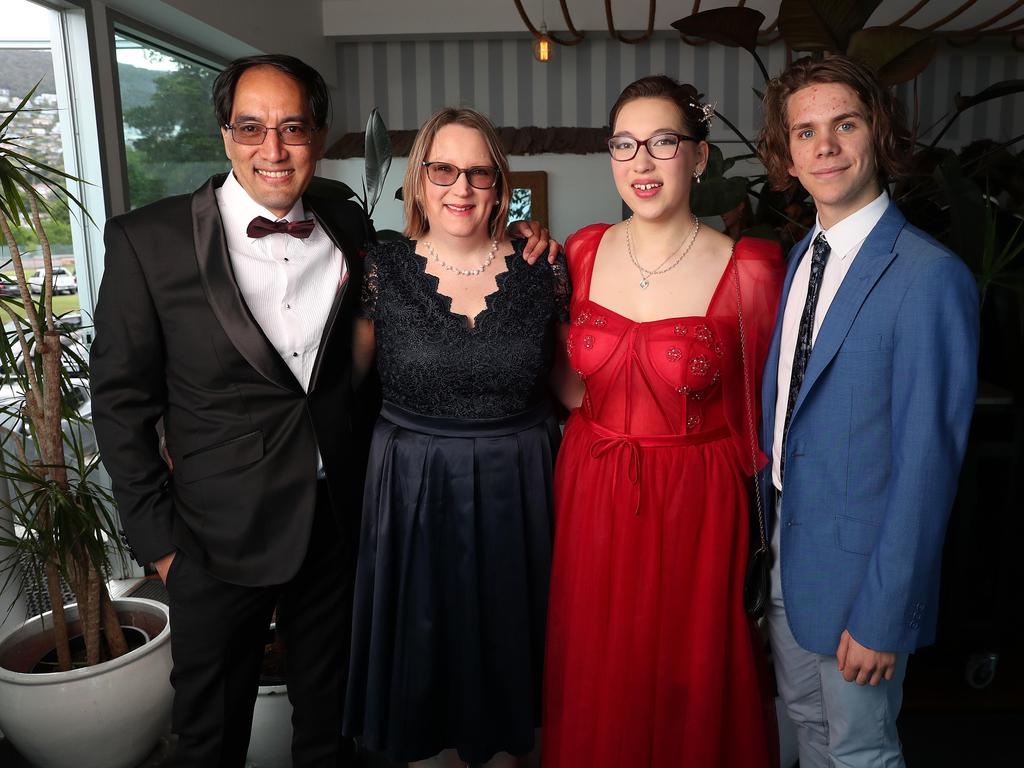 Martin Roberts, Alexandra Roberts, Emily Roberts and Colin Smith. Fahan School leavers dinner at Seagrass Long Point in Sandy Bay. Picture: Nikki Davis-Jones