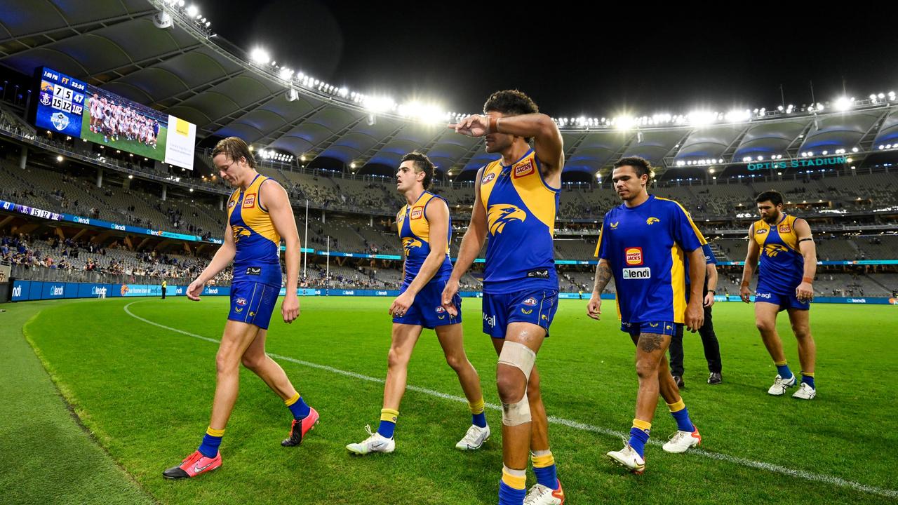 West Coast players after the loss to Fremantle. Picture: Daniel Carson/AFL Photos via Getty Images