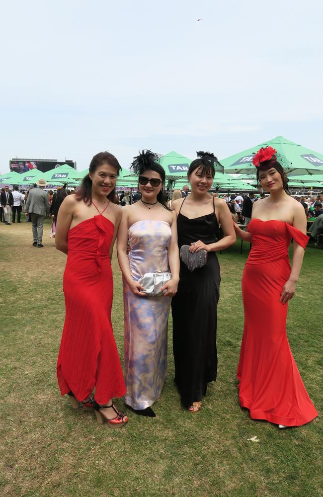 Cyanzi's group at Seppelt Wines Stakes Day 2024 at Flemington Racecourse. Picture: Gemma Scerri