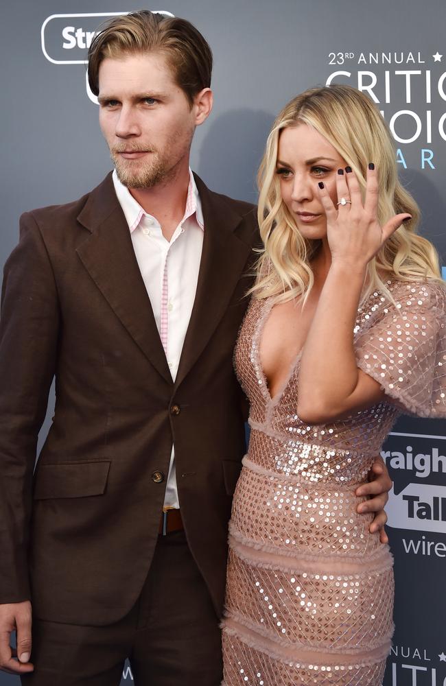 Karl Cook and actor Kaley Cuoco attend The 23rd Annual Critics’ Choice Awards at Barker Hangar on January 11, 2018 in Santa Monica, California. Picture: Getty