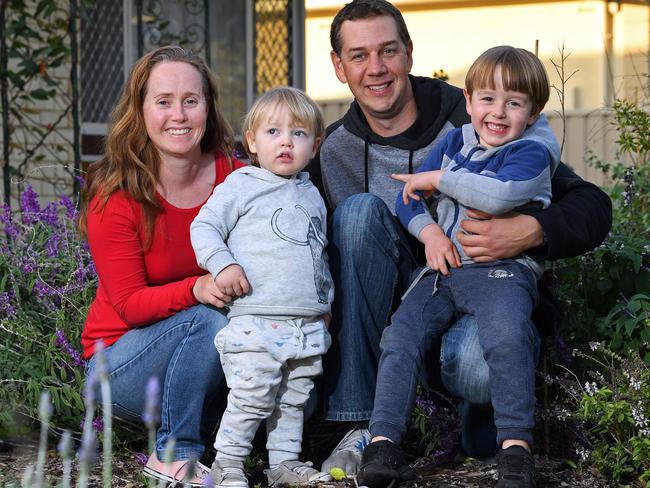 Adam Jenkin and Kelly Duncan met 16 years ago as gardeners. They now have two sons, Jessie, 4, and Sam, 1. Picture: Tom Huntley