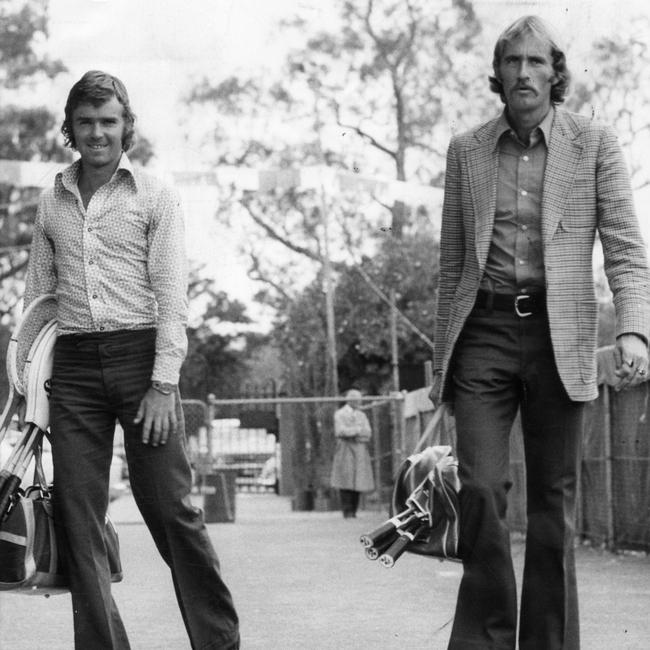 Ross Case and Bob Giltinan (right) pictured in 1973 on their way to compete for Australia's Davis Cup squad