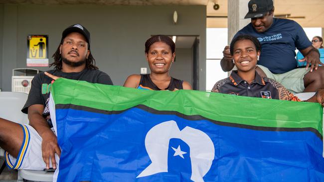 Tony Monotana, Rachel Wosomo and Biannca Wosomo-Namaibai at the 2024 Deadly Cup Carnival. Picture: Pema Tamang Pakhrin