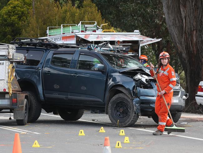 Two vehicle crash on the Huon Highway between Huonville and Franklin.  Picture: NIKKI DAVIS-JONES