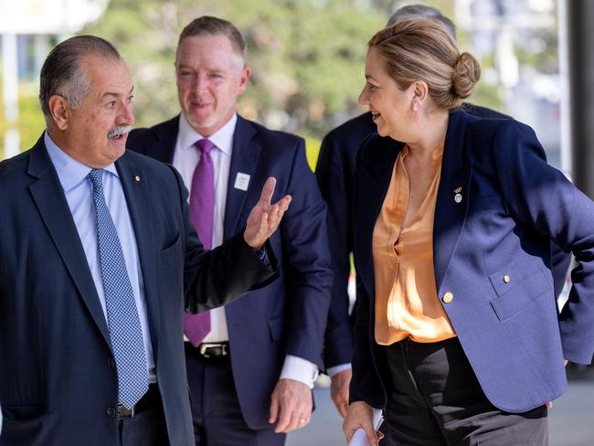 GOLD COAST AUSTRALIA - NewsWire Photos MARCH 24, 2023: Andrew Liveris and Premier Annastacia Palaszczuk speak after a press conference on the Gold Coast where Games Leaders speak on the Board's visit to the Gold Coast and how it is a living legacy of mega sporting events. NewsWire / Sarah Marshall