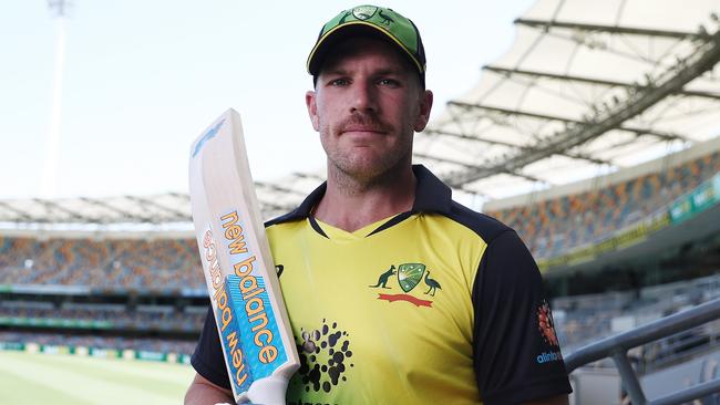 Captain Aaron Finch at the Gabba on Tuesday. Picture: Getty Images