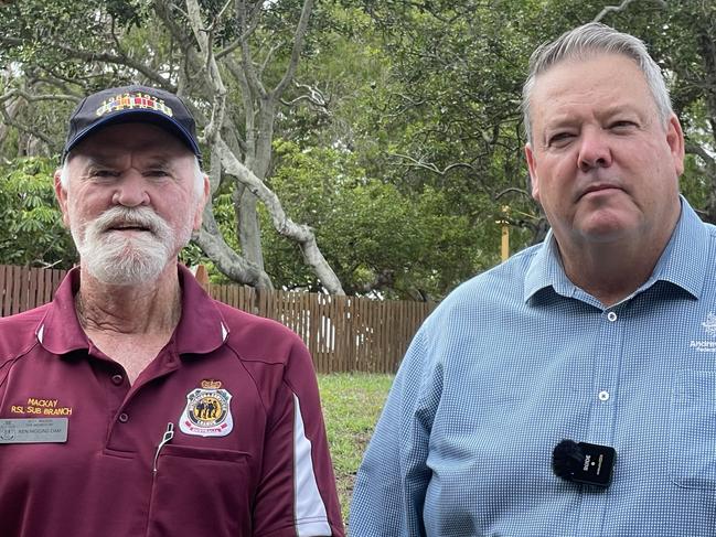 Mackay RSL sub-branch president Ken Higgins and Dawson MP Andrew Wilcox acknowledging the Federal Governmentâs response to the Royal Commission into Defence and Veteran Suicide. PHOTO: Fergus Gregg