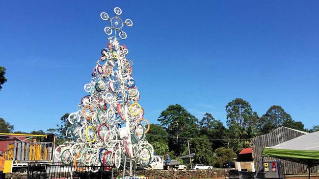 Last year's recycled bike wheel Christmas tree has found a new home at Clunes. Picture: Javier Encalada