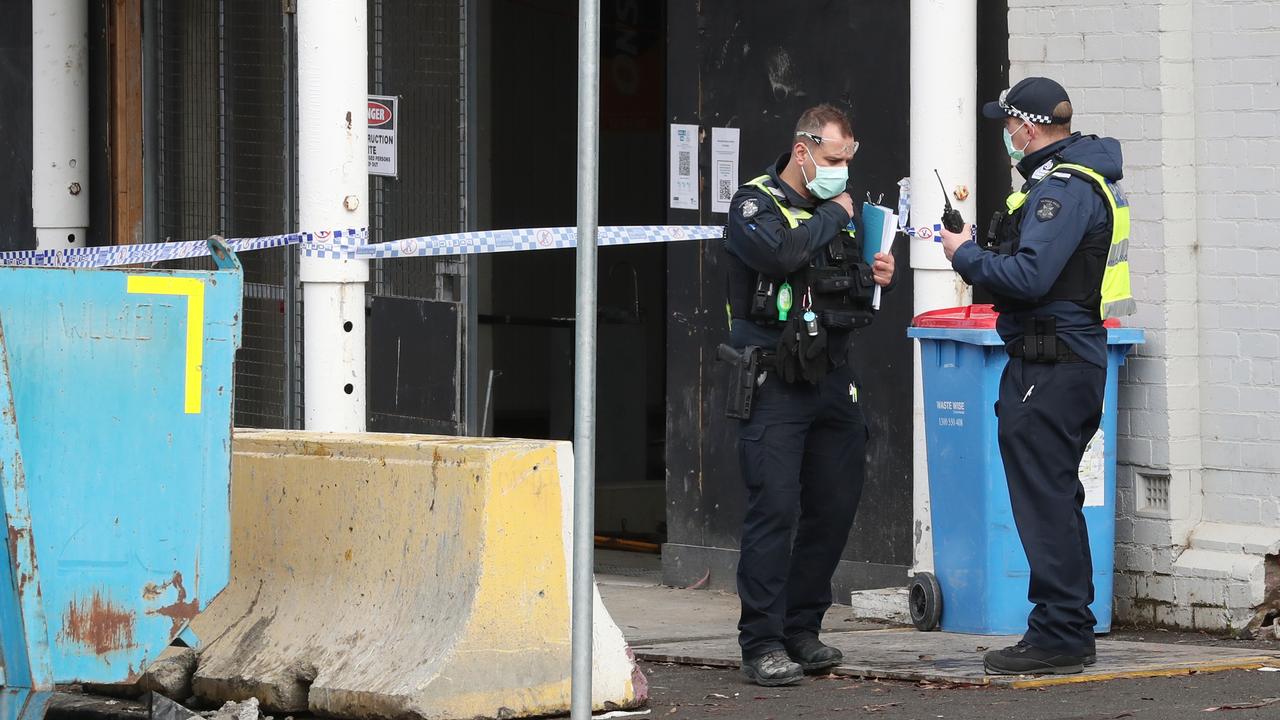 Police outside the worksite in West Melbourne.