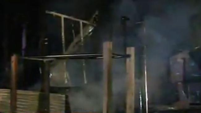 A playground in Eltham North has been destroyed in a suspicious fire. Picture: Channel 9