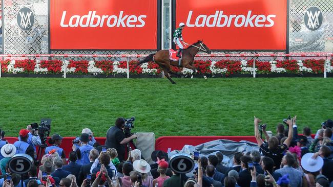 Via Sistina (IRE) ridden by James McDonald wins the Ladbrokes Cox Plate at Moonee Valley Racecourse on October 26, 2024 in Moonee Ponds, Australia. (Photo by Reg Ryan/Racing Photos via Getty Images)