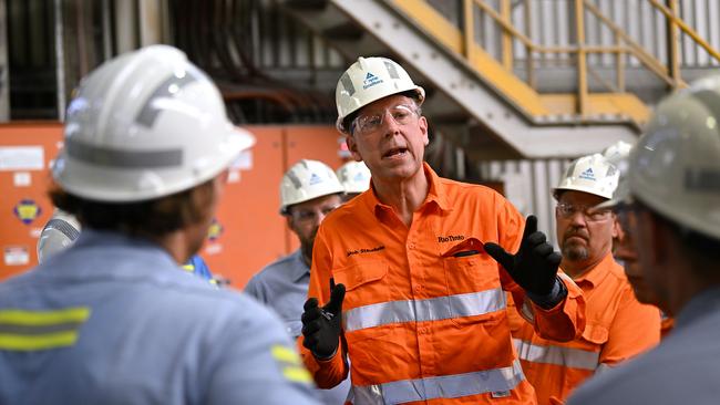 Rio Tinto CEO Jakob Stausholm, during a visit to the Boyne Aluminium smelter at Gladstone in Queensland. Picture: Lyndon Mechielsen