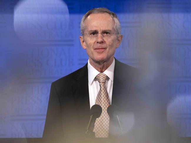 ACCC chairman Rod Sims talks about the proposed news code at the National Press Club in Canberra. Picture: NCA NewsWire / Gary Ramage