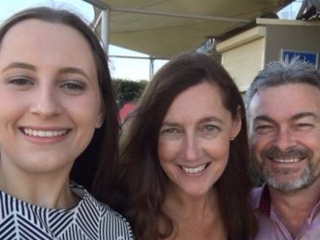 Karen Ristevski (centre) with her daughter Sarah and husband Borce.