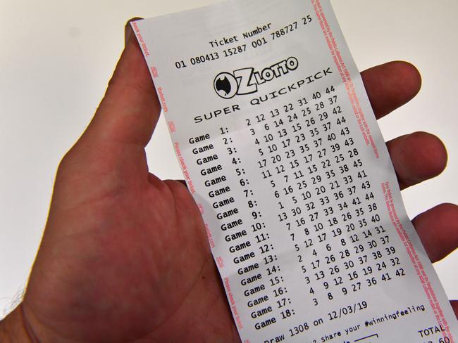 An Oz Lotto QuickPick ticket. Picture: AAP