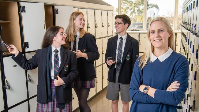 Students will have to keep phones in their lockers. Picture: Jason Edwards