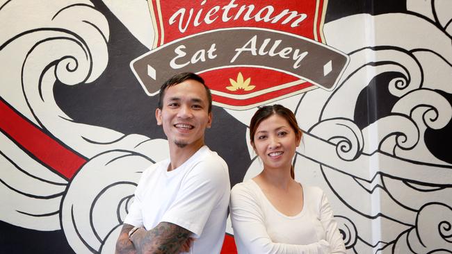 Ngoc Phan poses with his sister Le Tran at his new restaurant Vietnam Eat Alley. Picture: AAP/Sarah Marshall