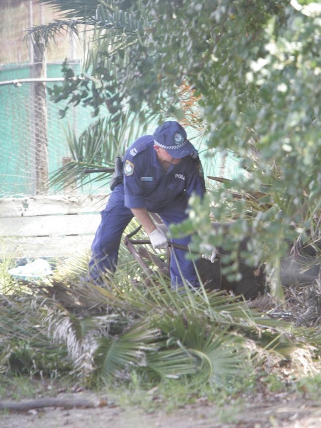 Lismore police at the site where the body of German backpacker Simone Strobel was found. Picture: Mike/Batterham