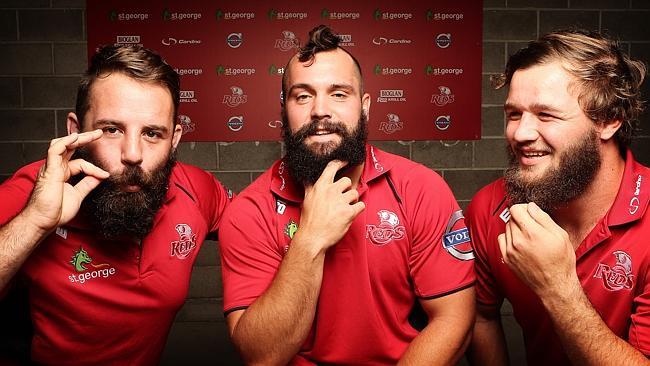 Reds players Jono Owen, James Hanson and Curtis Browning prepare to lose their beards for