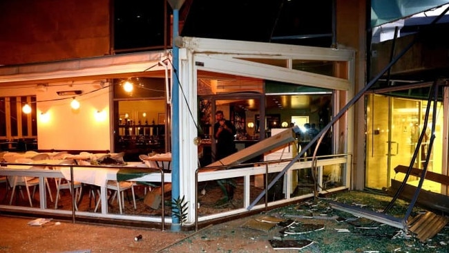 A restaurant in Tel Aviv damaged by the Iranian missile attack. Picture: Gideon Markowicz/Jini/Xinhua/Zuma Press/WSJ