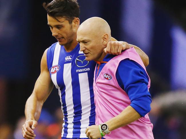 Robbie Tarrant limped off with the help of a trainer in the win over Fremantle last Sunday. Picture: Getty