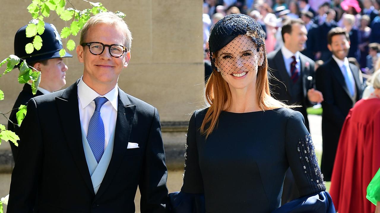 Sarah Rafferty and her husband arrive at Meghan and Harry’s wedding. Picture: Getty