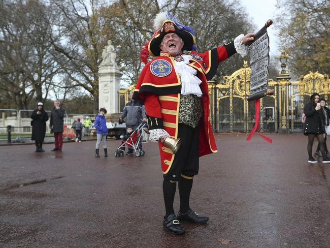 Town Crier Tony Appleton celebrated the royal engagement in London. Picture: Supplied