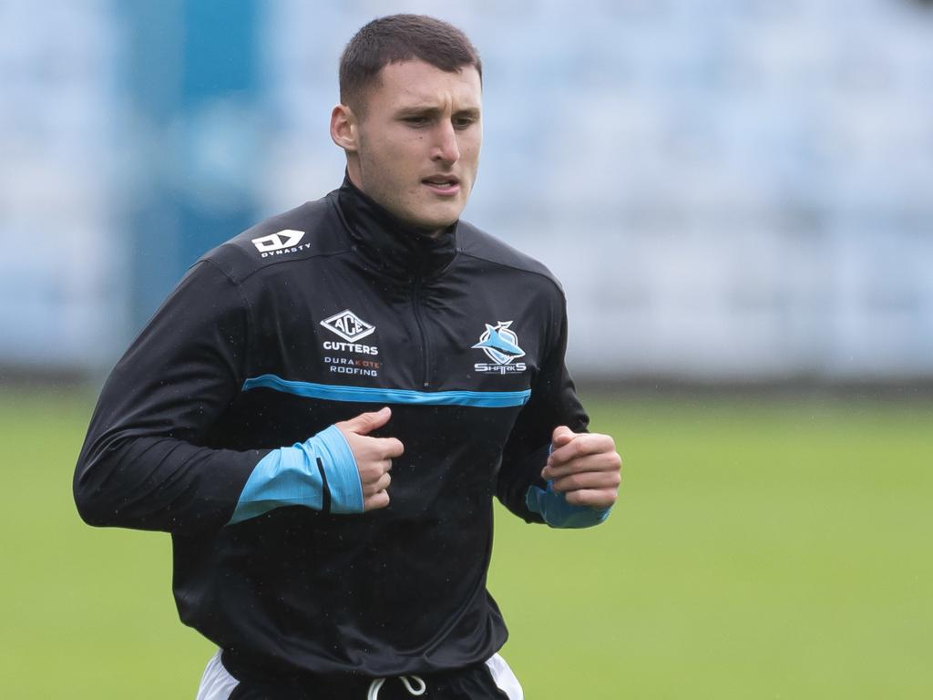 Bronson Xerri at a Cronulla Sharks training session.