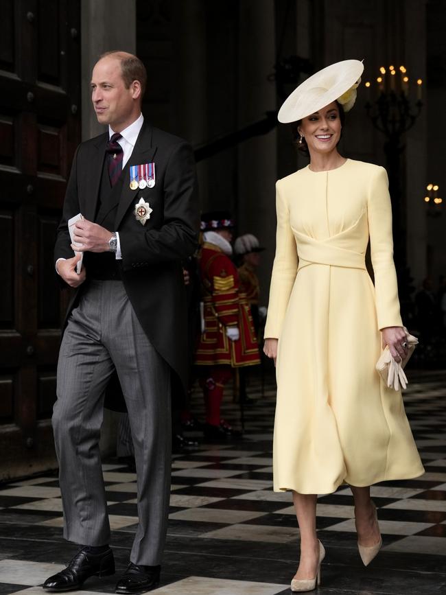 Prince William and his wife Kate the Duchess of Cambridge leave St Paul's Cathedral.